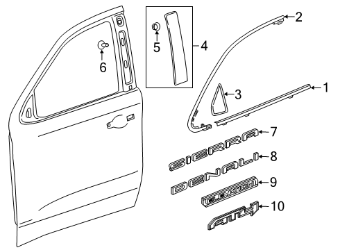 2019 GMC Sierra 1500 Upper Molding, Black, Front Passenger Side Diagram for 84837701