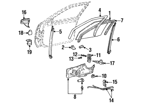 1994 Cadillac Seville Front Door - Glass & Hardware Diagram