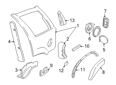 2004 Oldsmobile Bravada Quarter Panel & Components, Exterior Trim Diagram