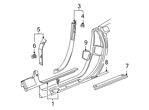 2008 Cadillac XLR Interior Trim - Pillars, Rocker & Floor Diagram