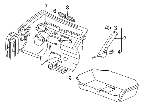 2008 Cadillac XLR Interior Trim - Roof Diagram