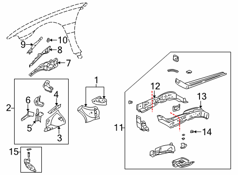 2005 Pontiac Bonneville Structural Components & Rails Diagram