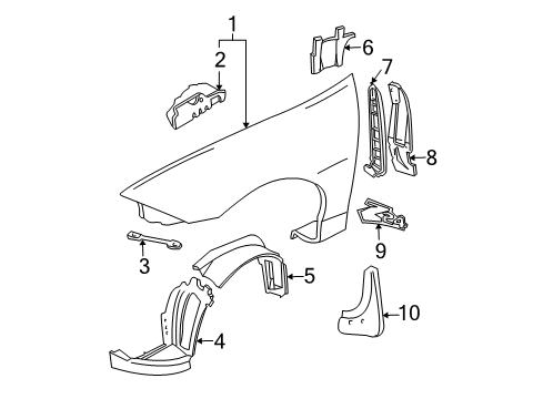 2005 Chevy Cavalier Fender & Components, Exterior Trim Diagram