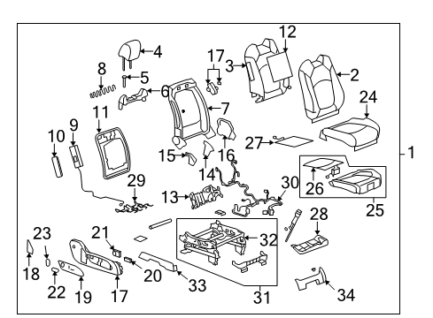 2009 Saturn Outlook Passenger Seat Components Diagram 1 - Thumbnail