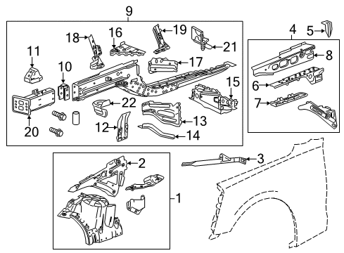 2022 Chevy Camaro Structural Components & Rails Diagram