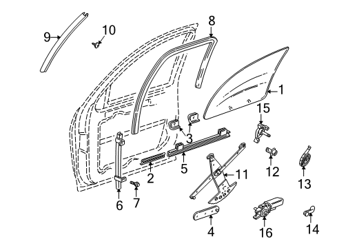 2003 Chevy Venture Front Door - Glass & Hardware Diagram