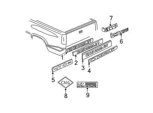 1998 GMC C3500 Exterior Trim - Pick Up Box Diagram 5 - Thumbnail