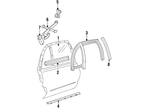 1992 Pontiac Bonneville Rear Door - Glass & Hardware Diagram