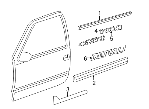 2006 GMC Yukon Exterior Trim - Front Door Diagram
