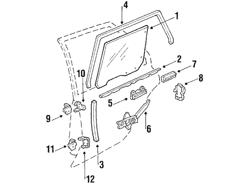 1987 Oldsmobile Firenza Rear Door - Glass & Hardware Diagram