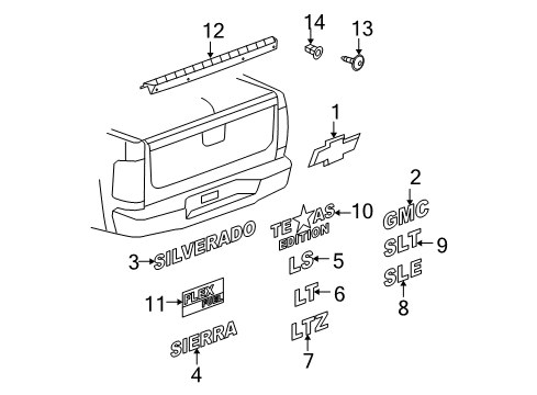 2009 Chevy Silverado 1500 Exterior Trim - Pick Up Box Diagram 6 - Thumbnail