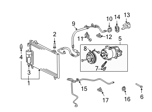 2004 Pontiac Vibe A/C Condenser, Compressor & Lines Diagram