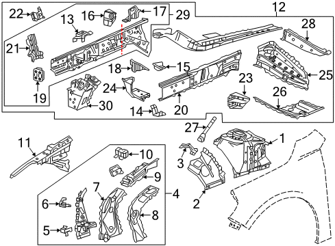 2021 Chevy Malibu Structural Components & Rails Diagram