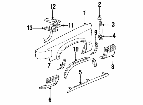 1994 Cadillac Fleetwood Fender & Components Diagram