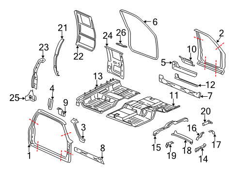 1999 Chevy Silverado 2500 Front Floor Pan Diagram for 25910526