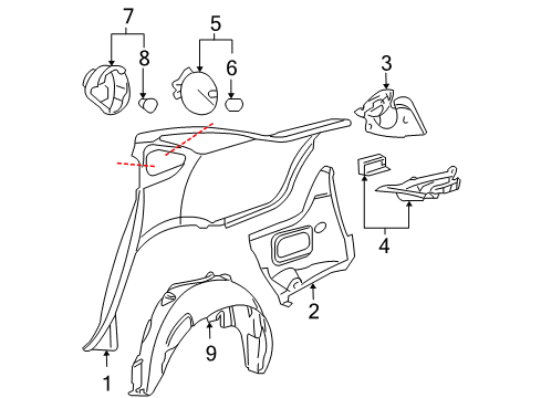 2007 Chevy Impala Quarter Panel & Components Diagram