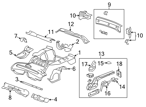 2010 Chevy HHR Rear Body - Floor & Rails Diagram