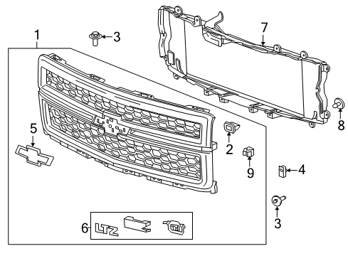 2015 Chevy Silverado 1500 Grille & Components Diagram 1 - Thumbnail