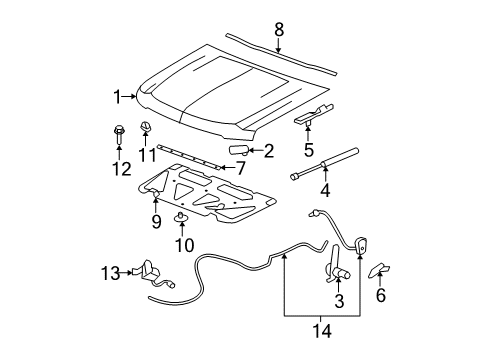2012 Chevy Avalanche Hood & Components Diagram