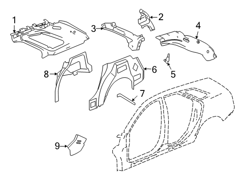 2013 Cadillac CTS Inner Structure - Quarter Panel Diagram 1 - Thumbnail