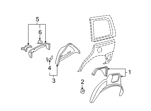 2006 Chevy Uplander Inner Wheelhouse Lower Bracket Diagram for 10258125