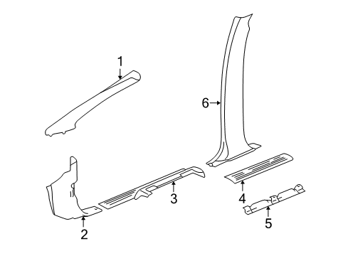 2005 Cadillac Escalade EXT Interior Trim - Pillars, Rocker & Floor Diagram