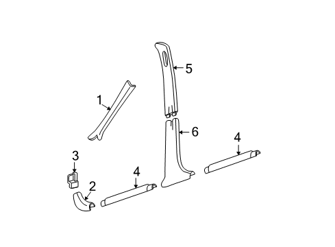 2005 Buick Century Interior Trim - Pillars, Rocker & Floor Diagram