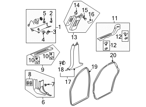 2011 Cadillac DTS Interior Trim - Pillars, Rocker & Floor Diagram