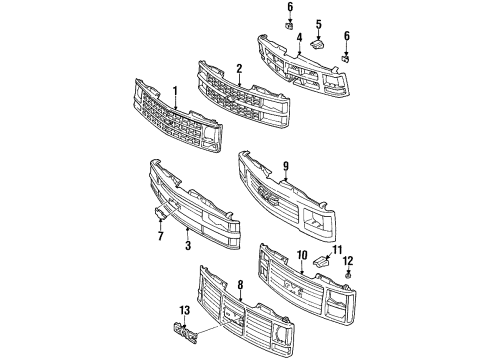 1994 GMC C3500 Grille & Components Diagram