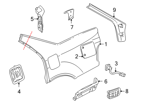 2003 Cadillac Seville Quarter Panel & Components Diagram