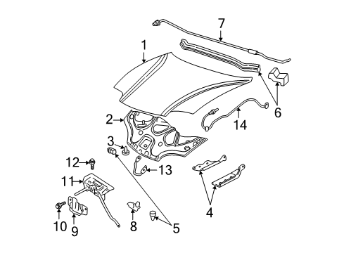 2004 Pontiac Sunfire Hood & Components Diagram