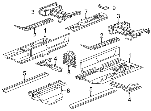 2016 Cadillac ELR Pillars, Rocker & Floor - Floor & Rails Diagram