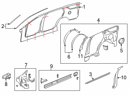 2004 Cadillac SRX Inner Rocker, Passenger Side Diagram for 25774227