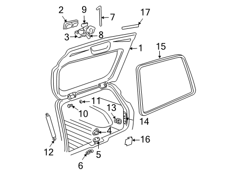 2000 GMC Jimmy Lift Gate - Gate & Hardware Diagram