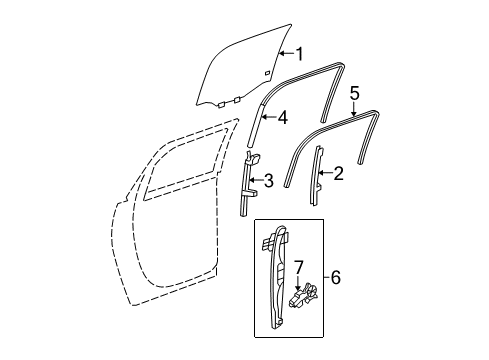 2012 GMC Acadia Rear Door - Glass & Hardware Diagram