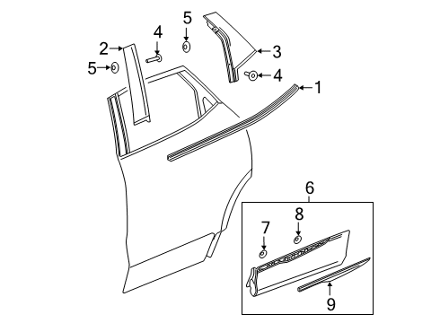 2022 Chevy Blazer Exterior Trim - Rear Door Diagram