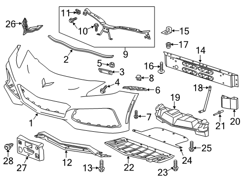2019 Chevy Corvette Emblem, Black, Front Diagram for 84658778