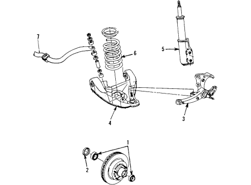 1984 Chevy Camaro Front Suspension Components, Lower Control Arm, Stabilizer Bar Diagram